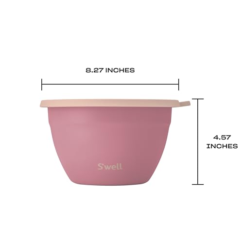 Image of S'well Stainless Steel Salad Bowl Kit 64oz, Dusty Pink, Comes with 2oz Mini Canister and Removable Tray for Organization, Leakproof, Easy to Clean, Dishwasher Safe
