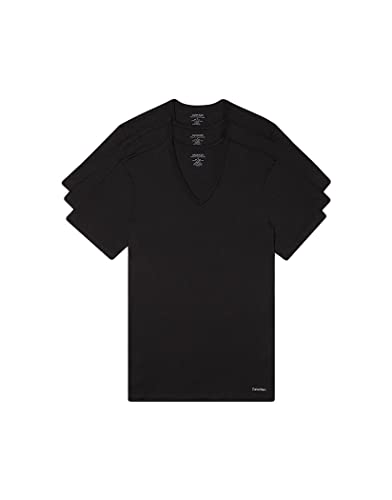 Calvin Klein Cotton Classics 3 Pack Slim Fit Short Sleeve V Neck T-Shirt NB4014 Black