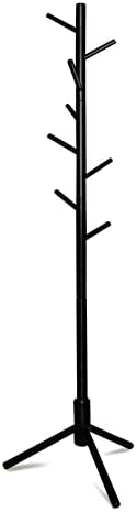DADILL Wooden Tree Coat Rack with 3 Adjustable Sizes, 8 Hooks, Easy Assembly Free Standing Solid Coat Hanger Stand for Clothes, Garment, Hats, Umbrellas, Scarves in Hallway, Entryway, Black
