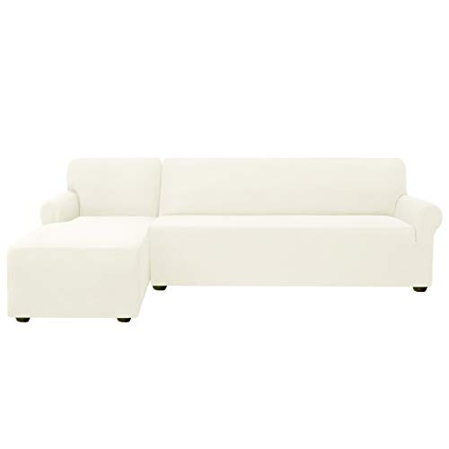 subrtex Funda Sofa Chaise Longue Brazo Izquierdo Elastica Protector para Sofa Chaise Longue Antimanchas Ajustable (Cream)