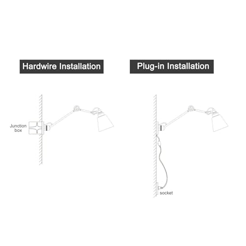 Image of LALUZ Sconce Wall Lighting, Swing Arm Wall Sconce Set of 2, Mid Century Adjustable Wall Mounted Light Fixtures for Bedroom, Living Room, Black and Dark Gold Finish