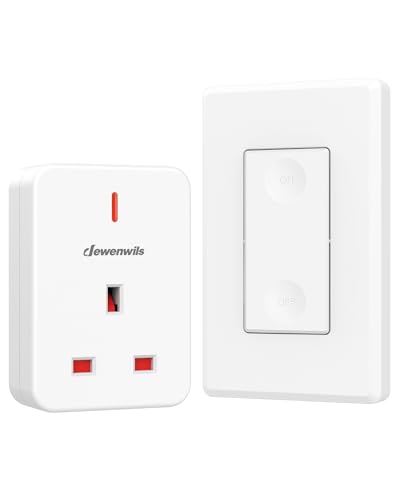 DEWENWILS Remote Control Plug Socket 13A/3120W Heavy Duty Wireless Light Switch 30m/100ft Long Range Programmable 1 Pack Sockets and 1 Remote