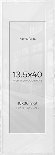 Image of Homeforia 13.5x40 White Wood Picture Frame, High End Oak 13.5x40 Panoramic Poster Frames with Mat 10x30 Art, 13.5 x 40 Wooden Frame Matted to 10 x 30, 40x13.5 Frame, Tempered Glass, Wall Kit, Set of 2