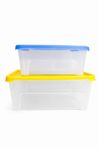 Image of Clear Storage Box(Pack of 2, (Large +Small (Combo)) | 100% Virgin Plastic | Transparent, Stackable Organiser for Jewelry, Beads, Sewing,Medicines & More | Portable Design (Red /Blue /Yellow)
