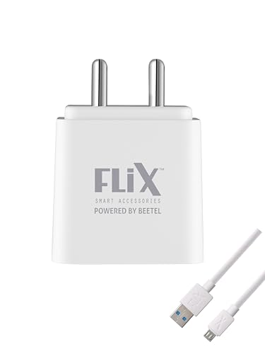 Flix (Beetel) Rise 2.4 12W Dual USB Made in India, Bis Certified, Fast Charging Power Adaptor Smart Charger with 1 Meter Cable Micro USB Cable for Cellular Phones (White, Xwc-63D)