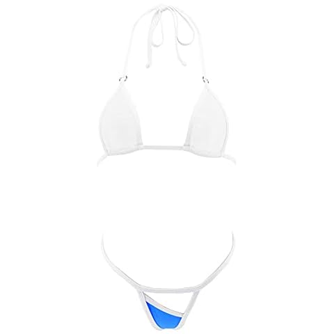 SHERRYLO Thong Bikini Swimsuit for Women Black Brazilian String Bikinis Bathing Suit Triangle Top Bathing Suits Swimsuits, 17183-whiteblue, One Size Cover
