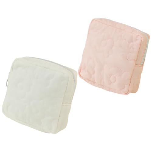 LOORGVEL 2 piezas Bolsa Sanitaria Portátil para Mujer con Diseño Adorable de Unidades Rosa y Beige Organizador para Compresas y Tampones Almacenamiento Práctico para Viaje y Uso Diario