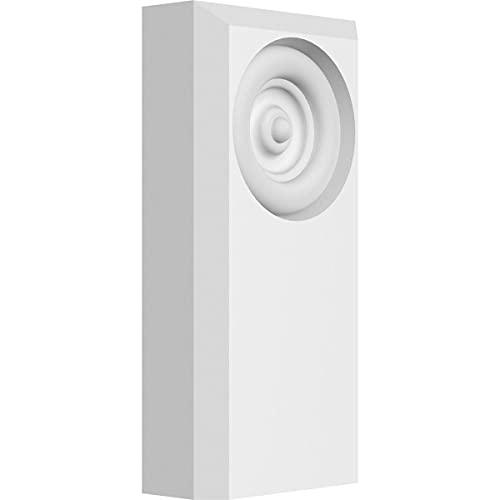 Ekena Millwork PBP025X050X100FOS03 Standard Foster Bullseye PVC Plinth Block with Beveled Edge, 2 1/2"W x 5"H x 1"P