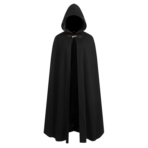 SightYoung Renaissance Cloak for Men Women,Medieval Cloak Adult,Black Gothic Cape,Women Hooded Poncho,Maxi Cape,43inch