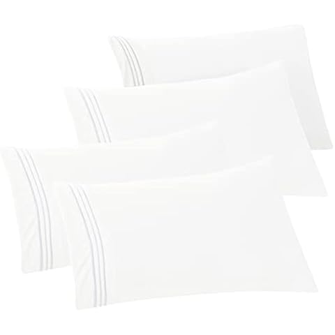 Elegant Comfort 4-PACK Solid Pillowcases 1500 Premium Hotel Quality Microfiber - Smooth Weave, Wrinkle and Stain Resistant, Easy Slip-On, 4-Piece Set, Standard/Queen Pillowcase, White Cover