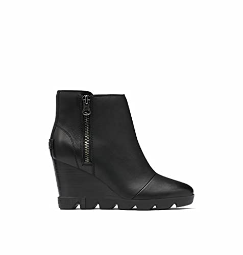 Sorel Women's Joan Uptown Zip Bootie — Black, Sea Salt — Waterproof Leather Wedge Boots — Size 10.5 #TOP18