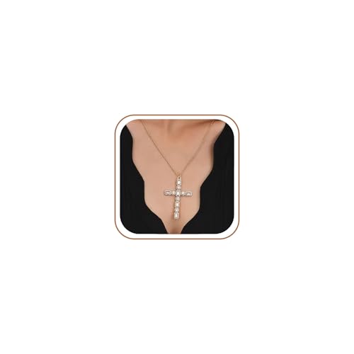 zocare Large Cross Necklace for Women,14K Gold Plated Cross Pendent Necklace with Rope Chain Big Cross Necklace with Crystal Jewelry Chrismas Birthday Cross Gift First Communion Gifts Baptism Gifts
