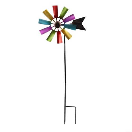 Besttoolifes Molino de viento de metal de 73 cm, decoración de jardín, molino de viento de metal, jardinería, patio, exteriores, flores coloridas