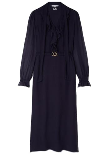 Robe midi Margot, la poésie du bleu marine à col volanté