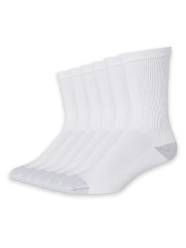 Hanes Men's Crew Socks Half Barrel Socks, White, 6 Men, White, 6