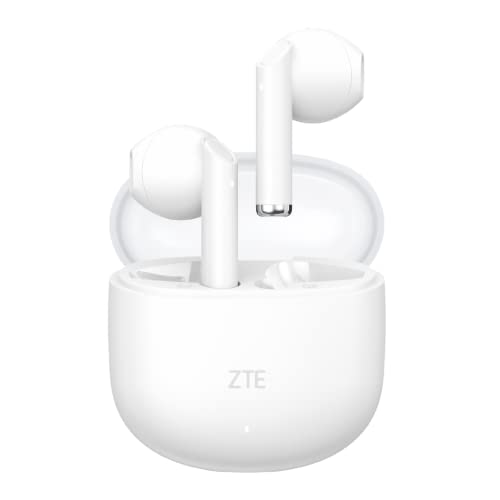 ZTE Buds 2 Auriculares Inalámbricos, Bluetooth 5.3, Batería 310mAh / 30mAh, Carga USB-C, Micrófono HD, Control Táctil, Asistente de Voz, Resistencia al Agua IPX4, Blanco