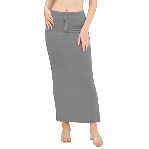 Image of DESI GIRL Satin Shimmer Stretchable Saree Shapewear Petticoat with Drawstring for Women | Mermaid fit Saree Petticoat with Side Slit for Easy Movement | Saree Shaper | Long inskirt