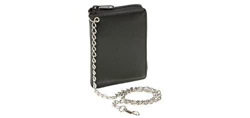 Leas Portafoglio Con Tasca Laterale A Zip E Catena Cromo Con Rfid Protezione E Anti Rfid/Nfc Tecnologia Blocco, Vera Pelle, Nero Chain-Series''