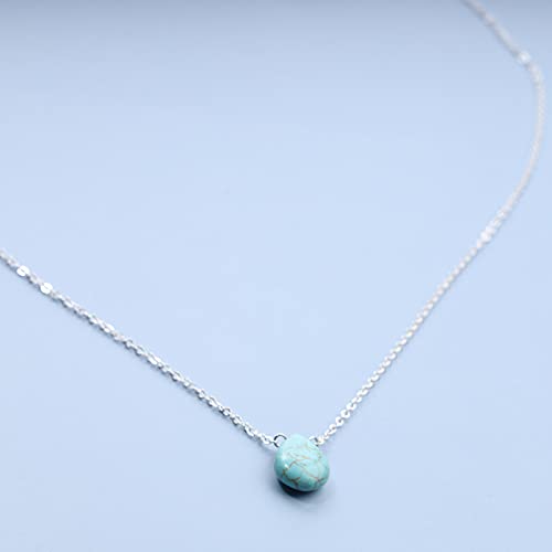 Boho Long Turquoise Necklace Silver Teardrop Turquoise Necklace Blue Turquoise Pendant Necklace Vintage Long Pendant Chain Necklaces Jewelry for Women3
