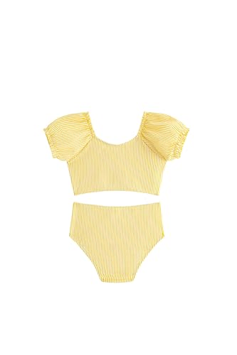 LIZENS Two-Pieces Girls Swimsuit Puff Sleeve Beach Bathing Suit Stripe Bikini Sets2