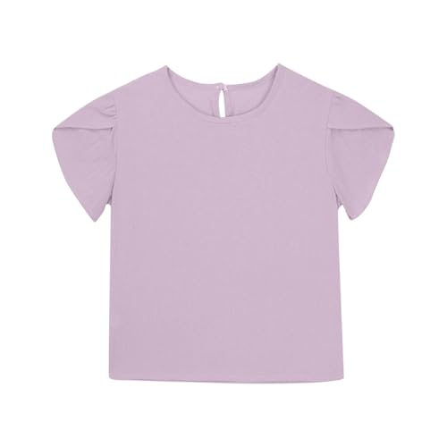 Girls T Shirt Short Sleeve Ruffle Shirt Cotton Linen Blend Solid Color Crewneck Tops Kids Girls Casual Summer Clothes4