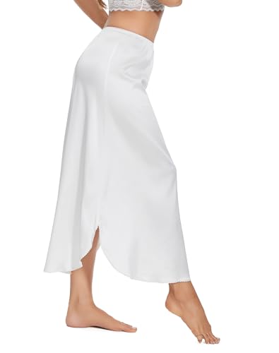 Image of MANCYFIT Long Half Slip for Women Under Dress Satin Slip Skirt Extenders 36 inch Maxi Underskirt