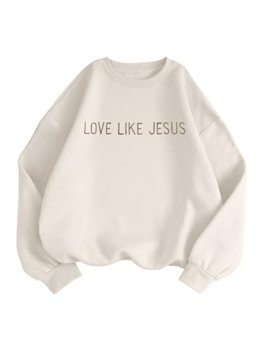 Milumia Women's Letter Embroidery Sweatshirt Crew Neck Long Sleeve Loose Pullover Tops White Medium