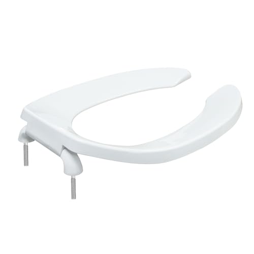 Heavy Duty Commercial Open Front Toilet Seat Elongated 18.5-Inch Public Toilet Seat for Hospital Hotel School Church PP Material Fits Most Toilet Bowl Seat White (1PACK)