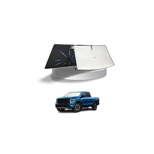 Image of KUST Sun Shade Umbrella for Nissan Titan 2016-2024 | Custom Fit Windshield Sunshade | Foldable Sunshade with Bendable Handle | Blocks Heat & UV Rays Keep Car Cool Sunshield