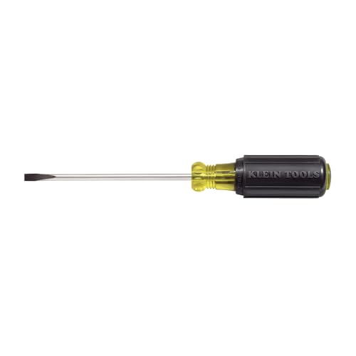 Klein Tools 601-4 Flathead Screwdriver with 3/16-Inch Cabinet Tip, Made in USA, 4-Inch Round Shank and Cushion Grip Handle