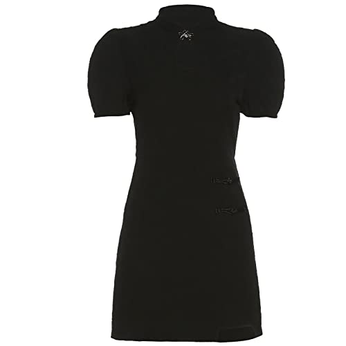 YLWX Mini Vestido De Cuerpo Sexy Cheongsam, Vestido De Manga Corta De Cuello De Cuello A, Vestido Paty De Mujer Apretado For Mujeres For La Cita Nocturna (Color : Negro, Size : L)
