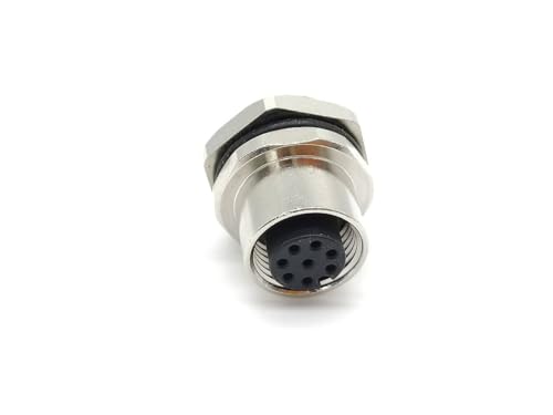 Elecbee M12 8 Pin Bulkhead Connector Panel Receptacles A Coded Straight Female Back Mount Cable Solder Type Waterproof Shiled Female Straight 8 Pin M12 Bulkhead Connector