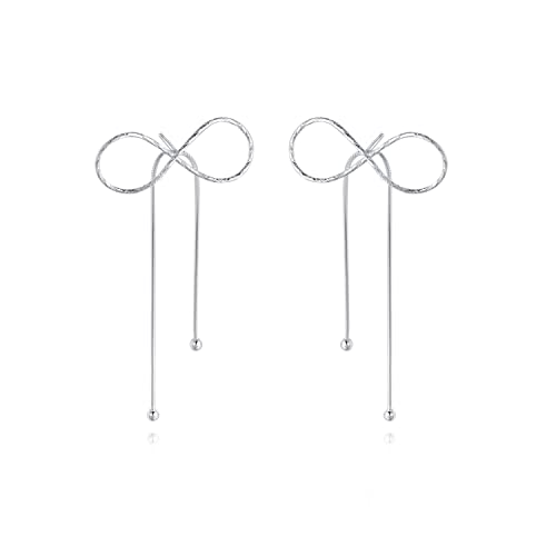 HHRFCS Pendientes Colgantes con Lazo de Plata de Ley 925 Maciza, Pendientes Colgantes para Mujer, Pendientes Colgantes con Lazo