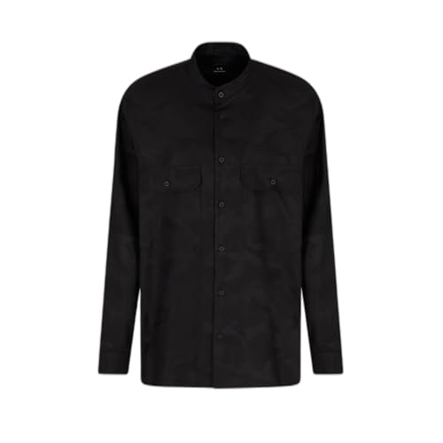 Armani Exchange Men's Long Sleeve Jaquard Shirt with Oversized Fit and Stand Collar