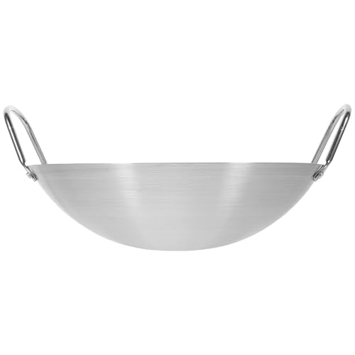 WOFASHPURET Wok de Acero Inoxidable 26 Cm Doble Asa Sartén Práctica para Cocinar y Freír, Fondo Redondo Adecuado para Estufa de Gas, Olla Multifuncional para Saltear en Cocina Hogar