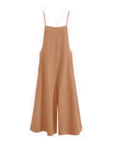 Image of YESNO Women Casual Loose Long Bib Pants Wide Leg Jumpsuits Baggy Cotton Rompers Overalls with Pockets PZZTYP2