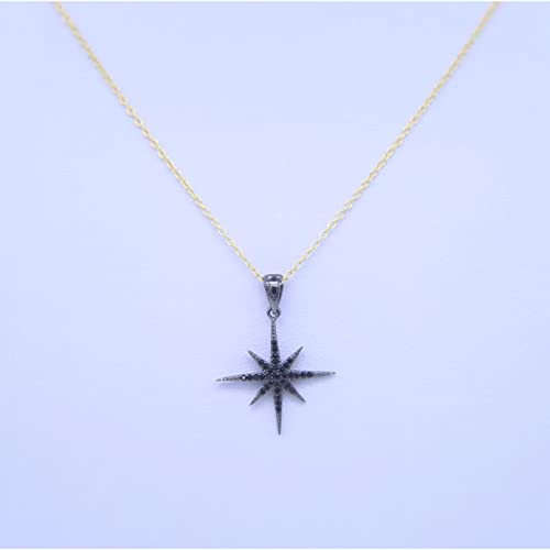 Men s and Women s Necklaces Silver Black North Star Sunburst Pendant Black Star Necklace Christmas Birthday Gifts for Husband, Wife, Boyfriend, Girlfriend, Father and Mother