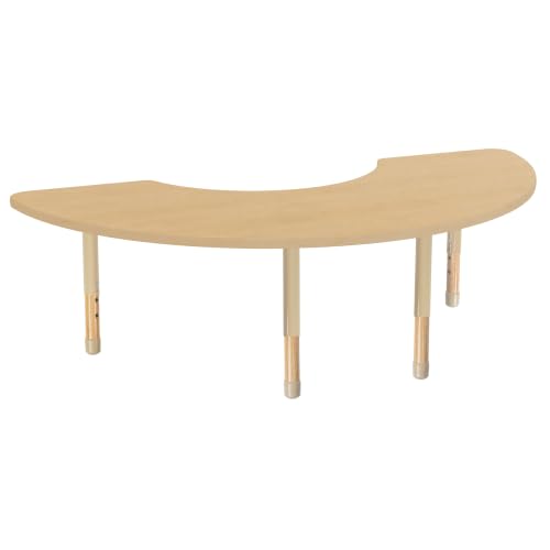 Image of Factory Direct Partners 36 inch x 72 inch Half Moon Kids Classroom Table with Adjustable Chunky Wood Legs
