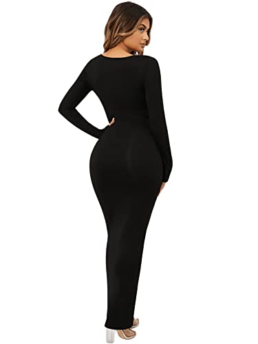 Floerns Women's Solid Long Sleeve Scoop Neck Bodycon Pencil Maxi Dress