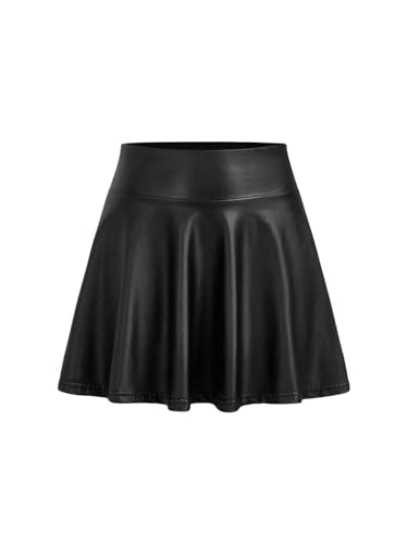 OYOANGLE Women's Vintage PU Leather High Waisted Short Skirt Flared A Line Skater Skirts