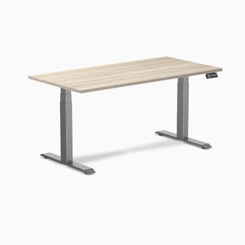 Image of Desky Electric Standing Desk, 59.1 inch Laminate Height Adjustable Sit Stand Desk, Dual Motor, 4 Memory Presets, Ergonomic Computer Workstation for Home Office - Classic Oak Top and Space Gray Frame