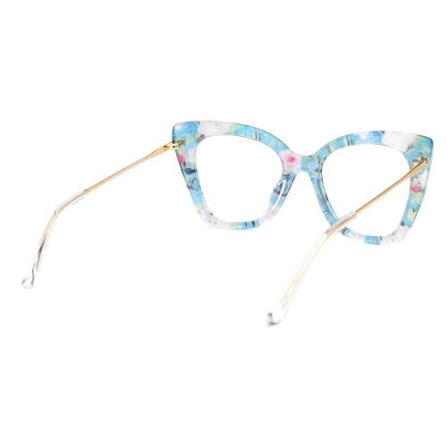 Image of Zeelool Cat Eye Blue Light Glasses for Women Chic Oversized Floral Eyeglasses Anti Blue Light Full Eyewear Glasses JGX674221-02B, Medium