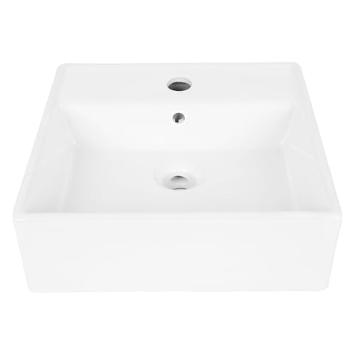 FAHKNS 15' x 15' White Ceramic Bathroom Vessel Sink Square, Modern Style Bathroom Sink, Countertop...