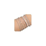 AFSTALR 6PCS Silver Bracelet for Women Layered Link Chain Bangles Stack Stainless Steel Bracelets Set Adjustable Jewellery Gifts Set2 for Ladies
