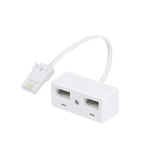 Makoto Nobu BT Telephone Splitters 2 Way Sockets Splitter, UK RJ11 BT Plug Male to 2 Female, White Double Phone Socket Adaptor for UK Landline Telephone, FAX, Modem, Cable Adapter, Converter