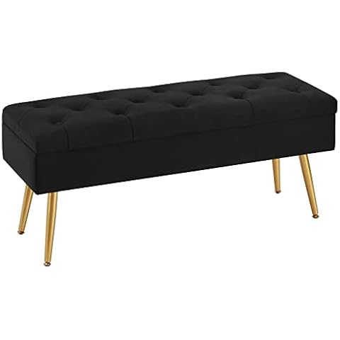Gitrah Storage Bench Modern Entryway Bench End of Bed Bench Ottoman Upholstered Velvet Bedroom Benches for Foot of Bed Tufted Bench Footrest Stool with Golden Legs 40" Black Cover