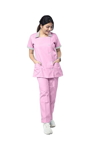 Image of UNIFORM CRAFT Poly Cotton Twill Nurse Uniforms - Ideal for Nurse uniforms for Women | Clinic uniforms for Women | Hospital uniforms for Nurses | Hospital Uniform, NT04 Pink and Grey (XXL)