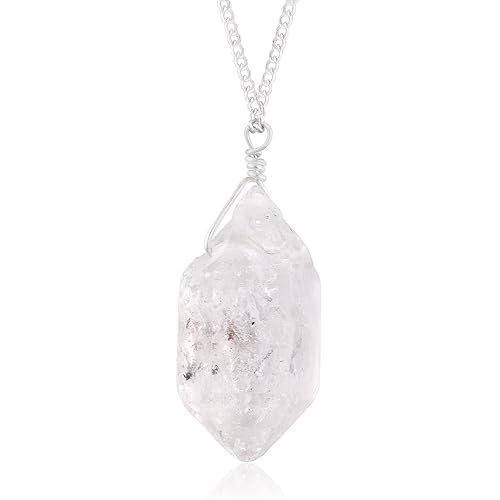 Ships from USA Natural Raw Herkimer Diamond Pendant Necklace Rough Crystal Gemstone Dainty Women Jewelry Chakra Healing Crystals, Birthstone, Gift, 925 Sterling Silver Rhodium Plated Chain 18 inch