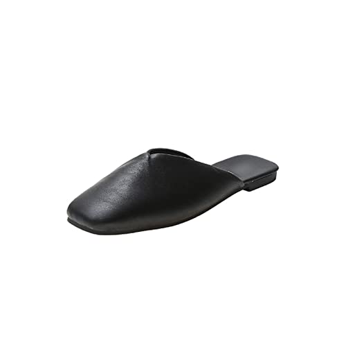 Chaussures plats femelles chic bout carré fermé en cuir haut de gamme