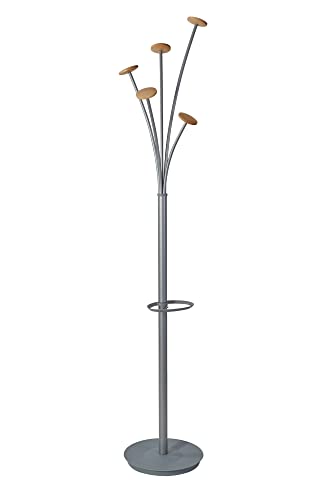 ALBA Porte Manteau Design - Noir métal - Bois Clair - Capacité 6 parapluies et Socle de...